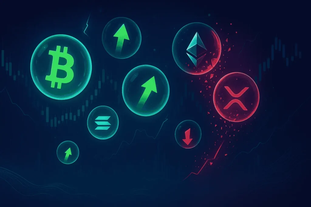 Crypto bubbles visualization showing cryptocurrency market volatility and price trends