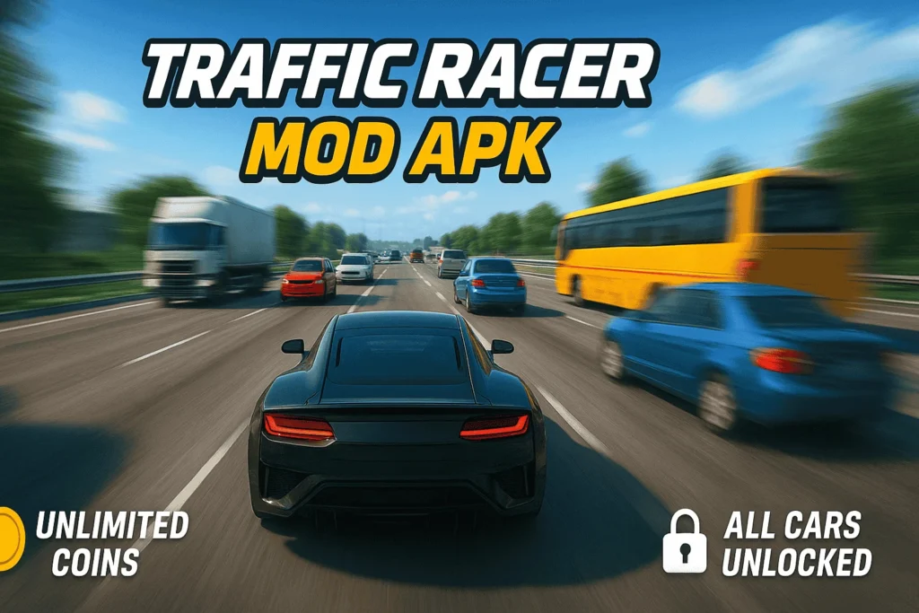 Traffic Racer Pro Mod APK gameplay with unlocked cars racing