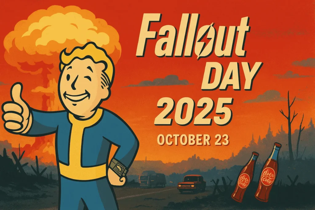 Fallout Day 2025 celebration featuring Vault Boy nuclear apocalypse theme